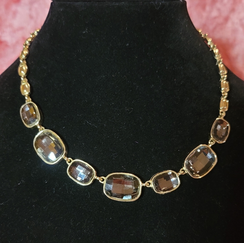 Natasha Couture Smoky Gray Crystal Goldtone Necklace